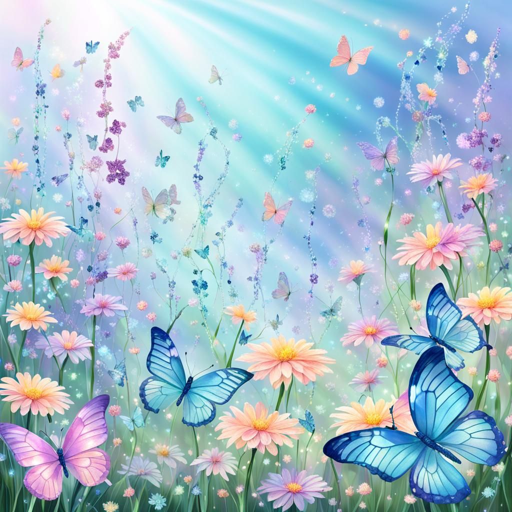 Iridescent Crystal Flowers in a Fantasy Garden