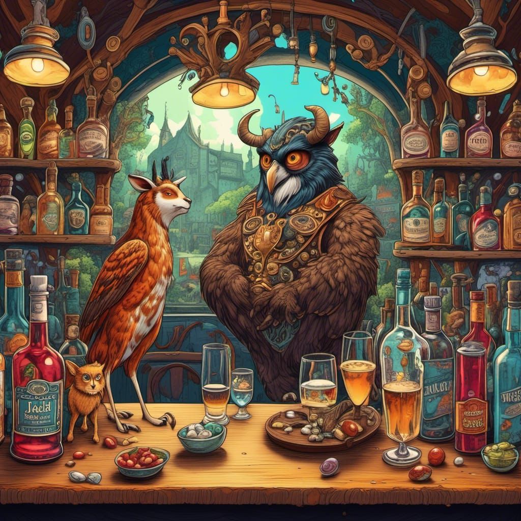 Cartoon Animals Walk Into a Bar: Fantasy Art