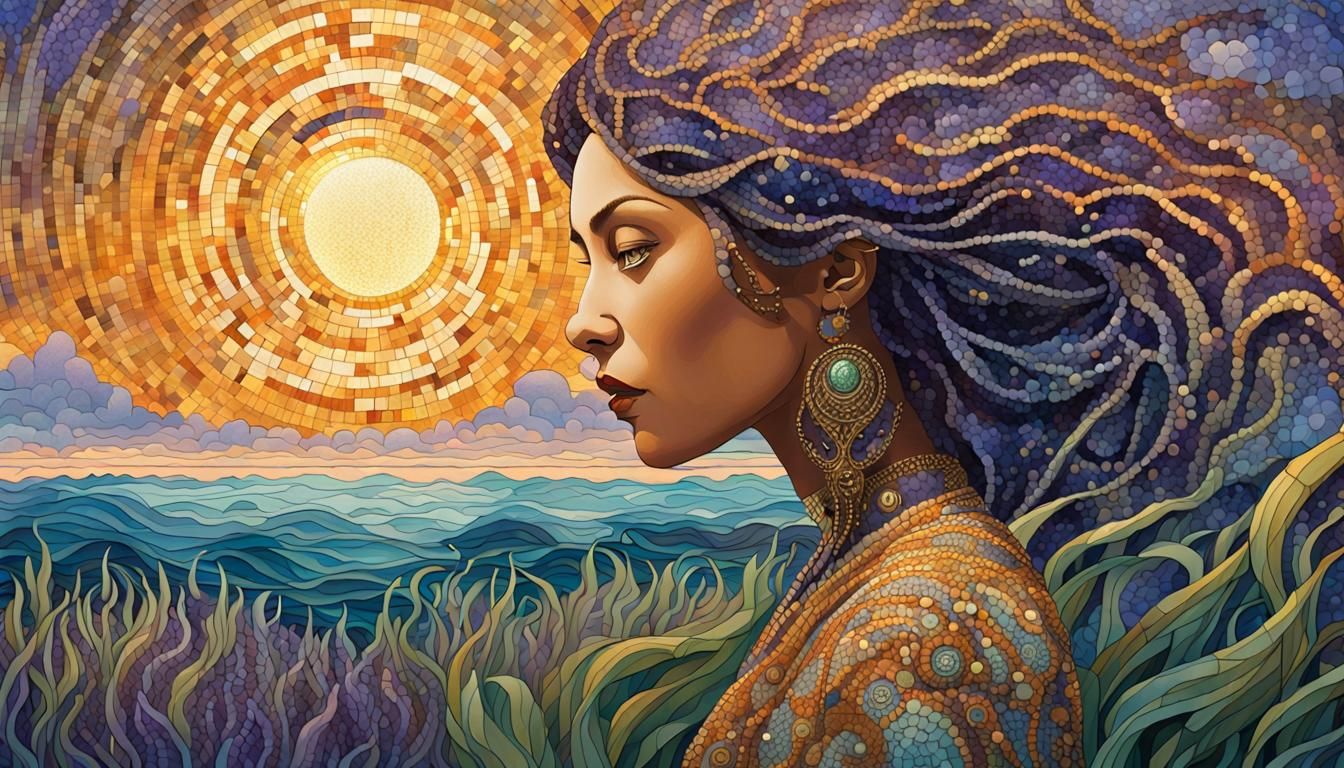 Mosaic Woman Portrait in Art Nouveau Style