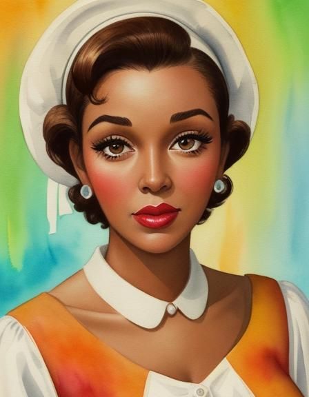 1950s Housewife Portrait in Watercolor Style