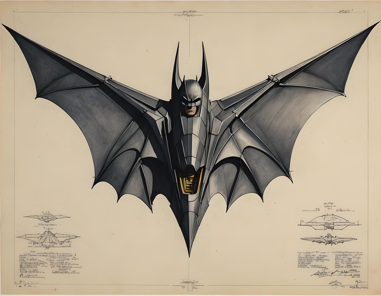 Batwing Architectural Drawing from 1989 Batman Movie
