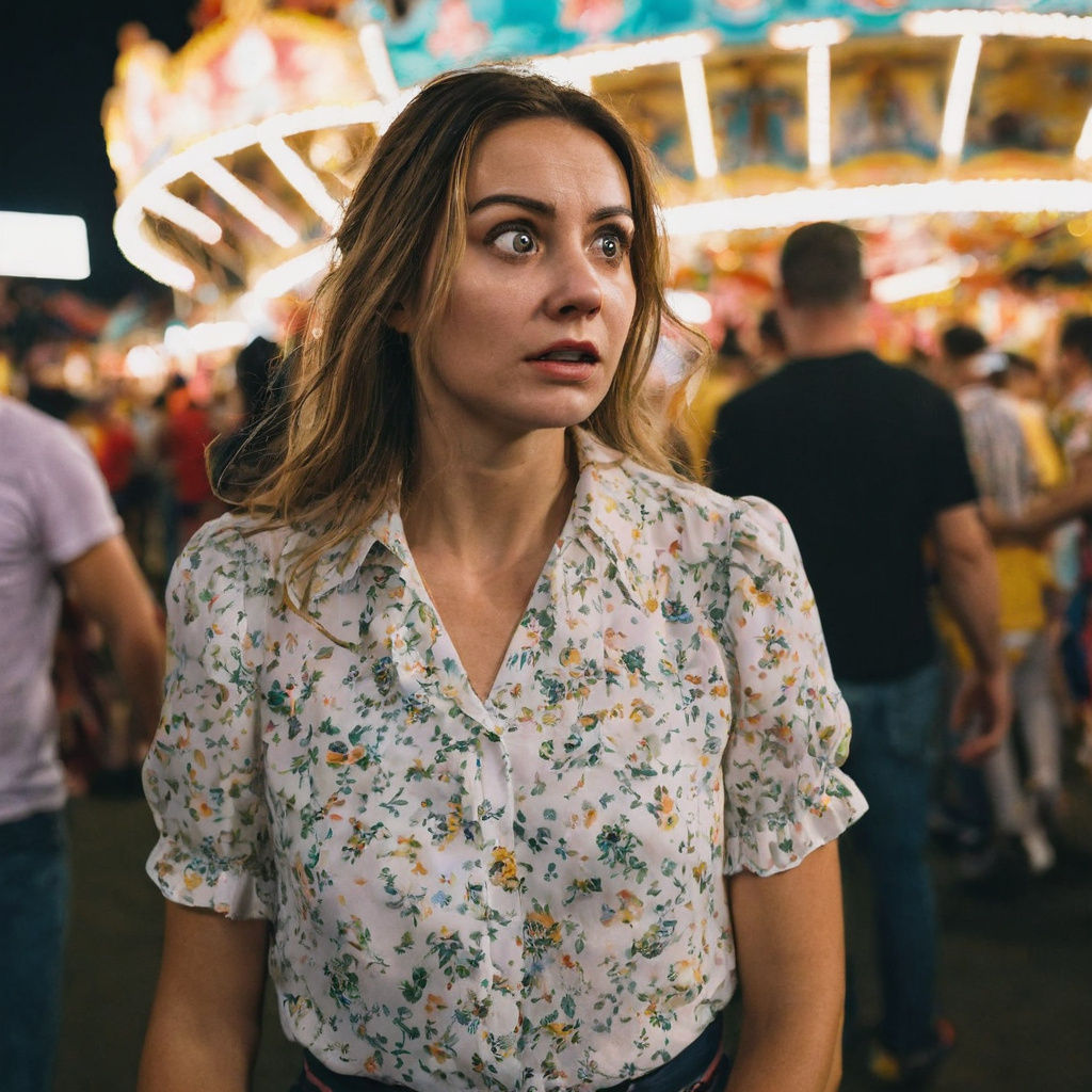 Scared Woman at Night Carnival Portrait