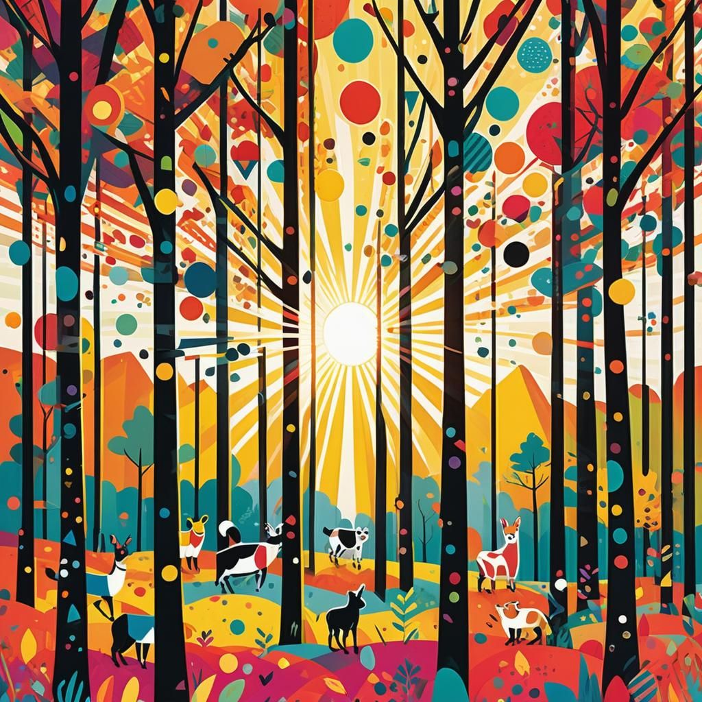 Vibrant Geometric Pop Art of Animal Friends