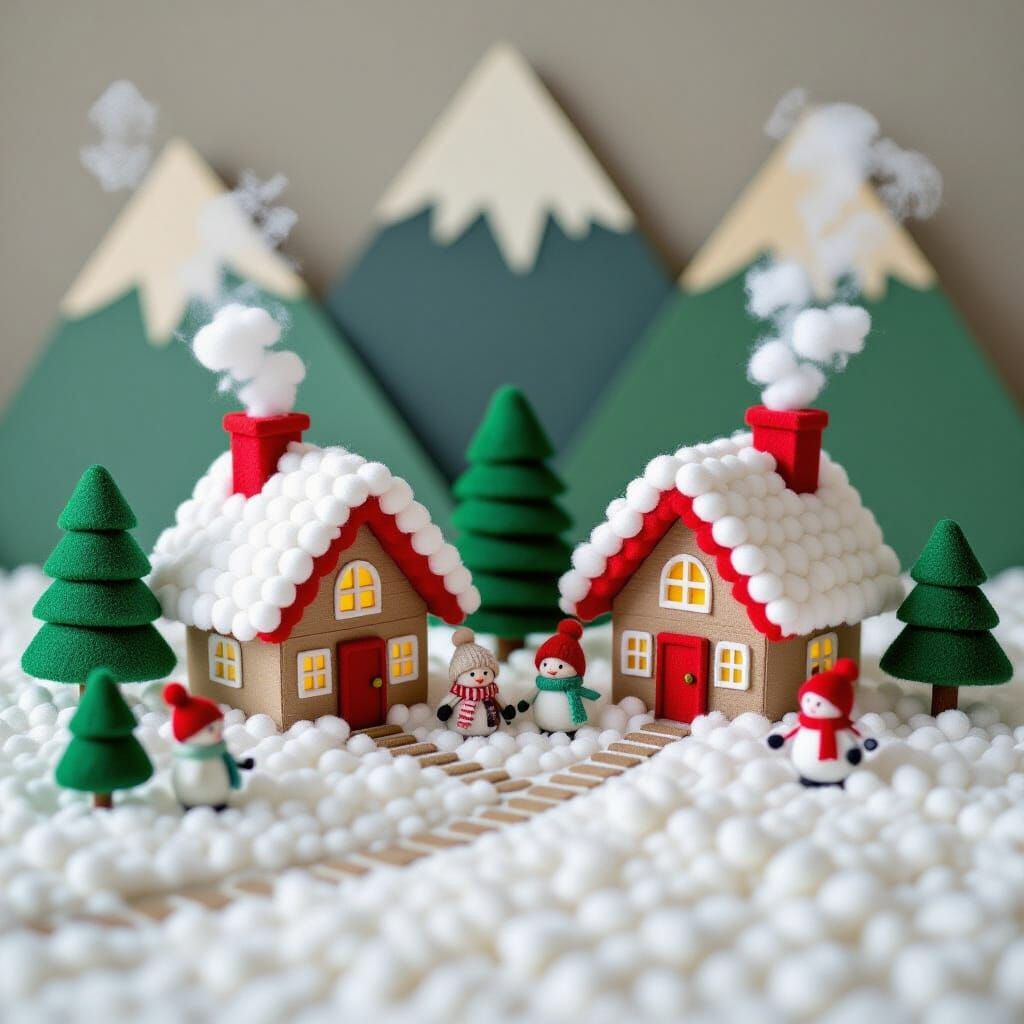 Pom Pom Winter Village in a Craft Style