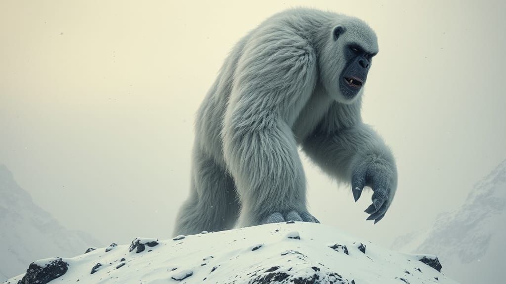 Colossal Yeti in Snow Blizzard Cinematic Style
