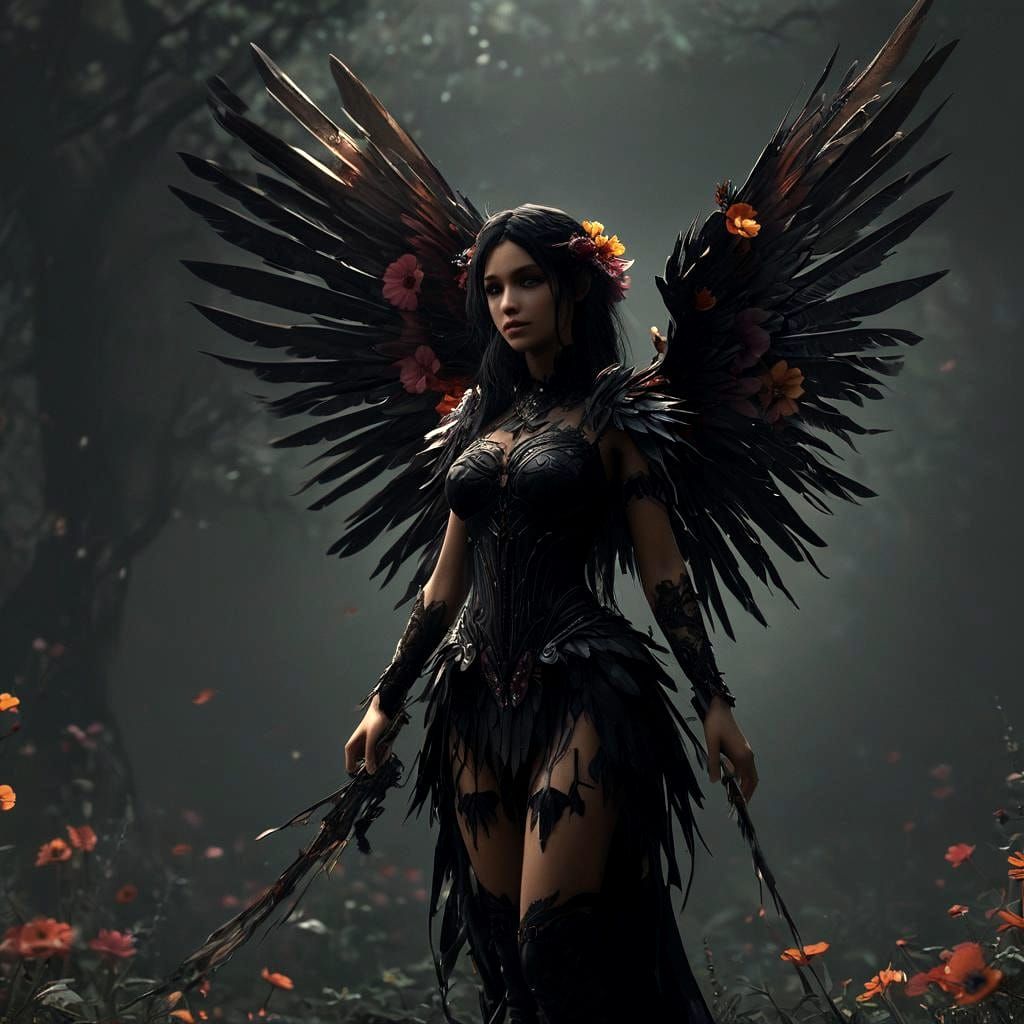 Dark Fae with Tattered Wings: Vintage Matte Painting