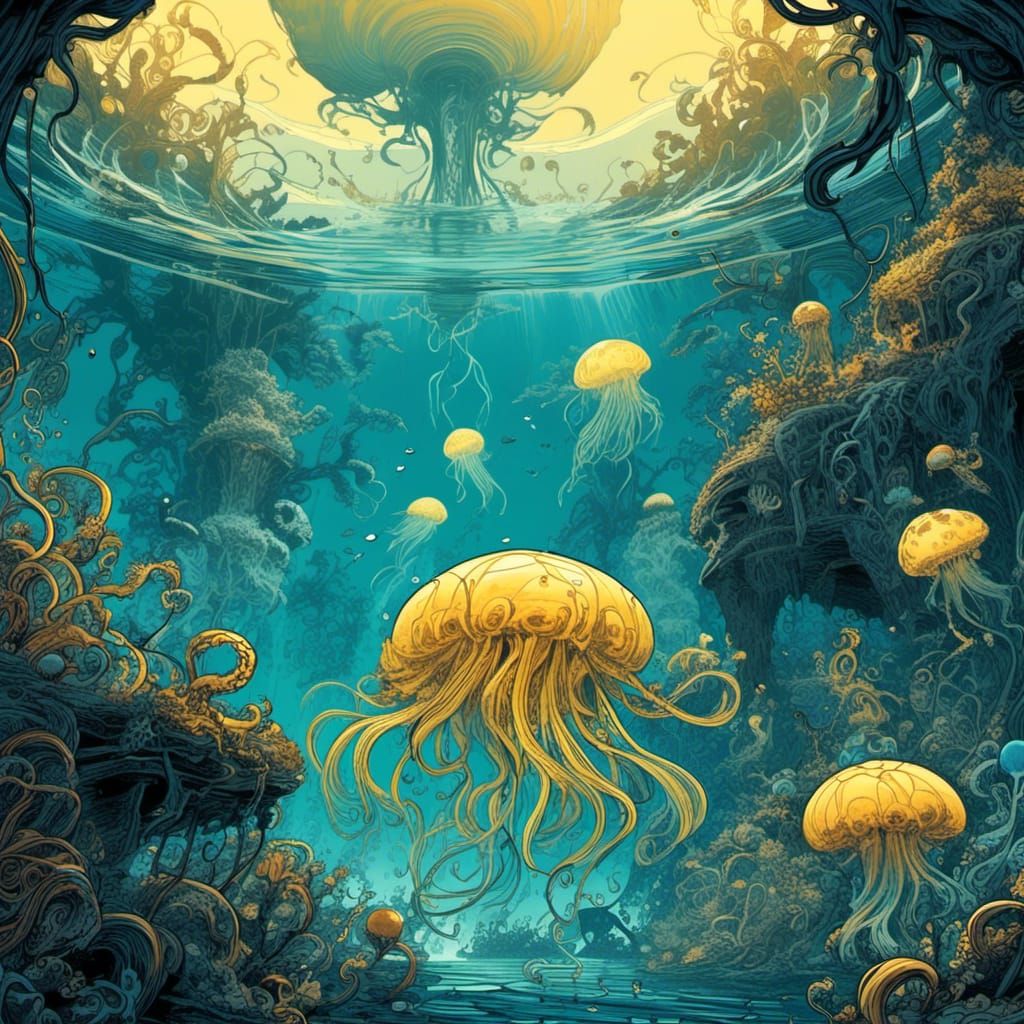 Whiscash in Surreal Underwater Comic Book Art