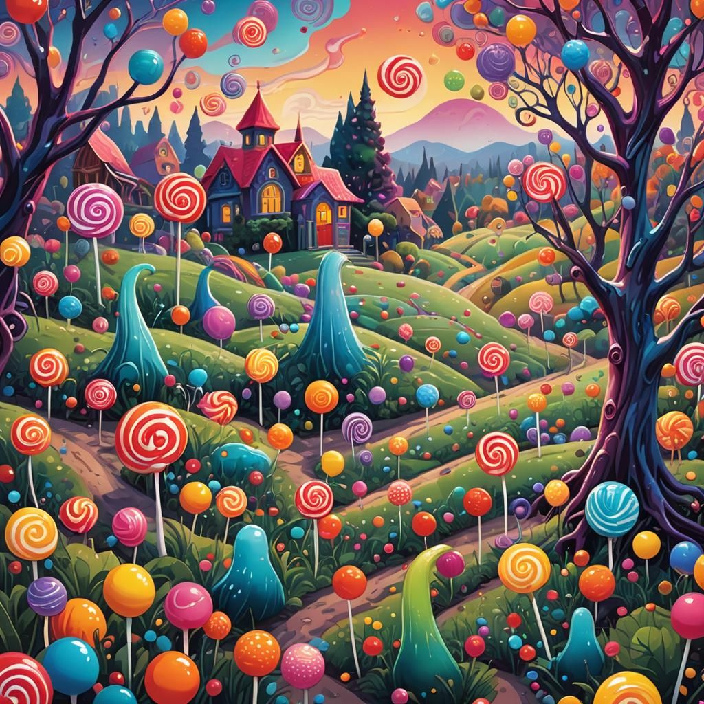 Whimsical Candy Farm in Cyberpunk Style