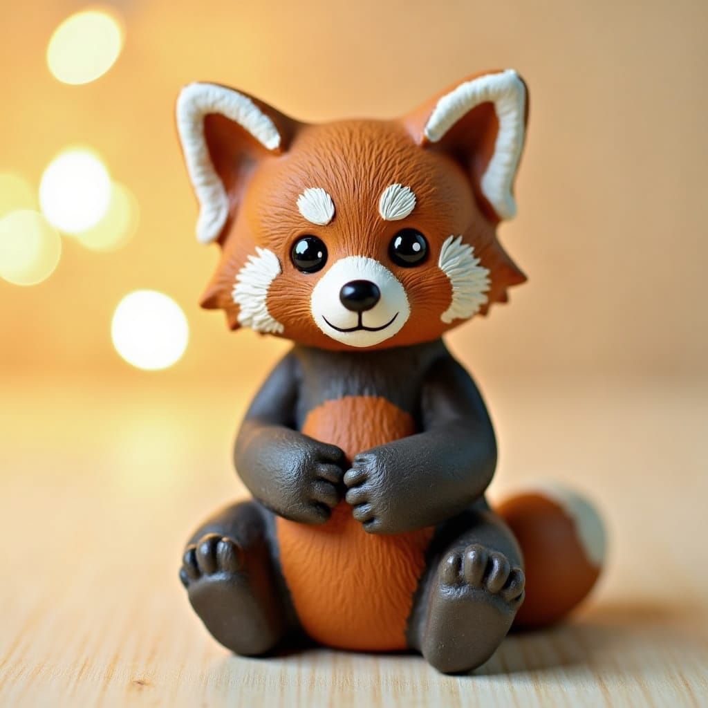 Terracotta Red Panda Figurine Sculpture