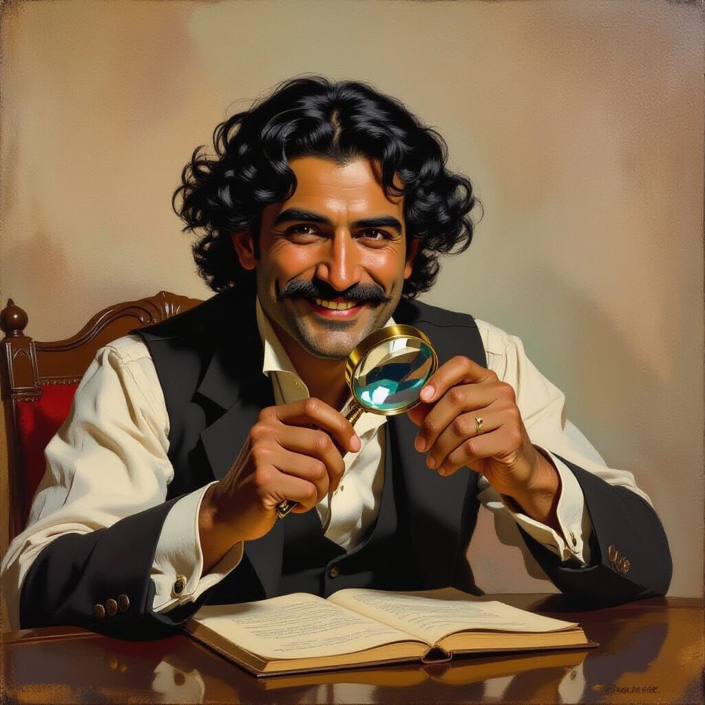 Mr. Kelada Examines Object in Oil Painting Style