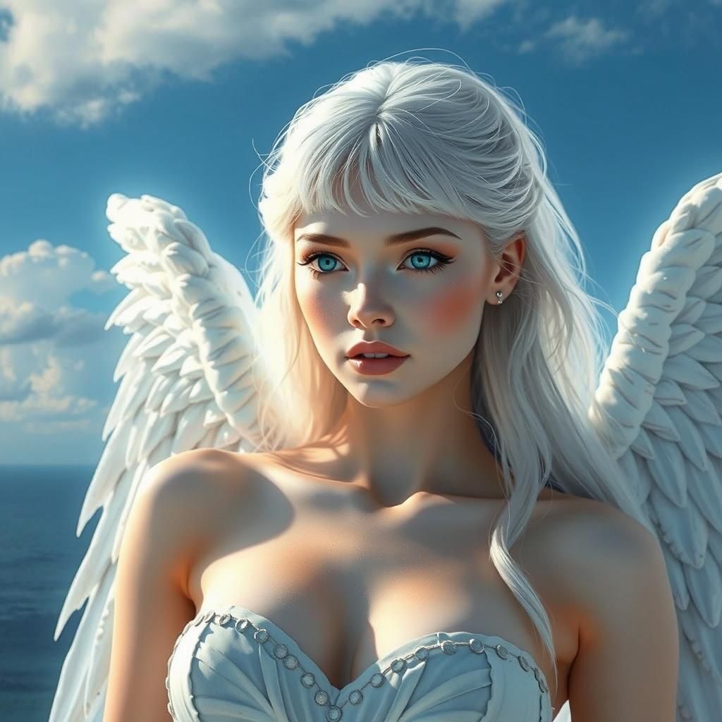 Cyberpunk Angel with Golden Wings and Harp