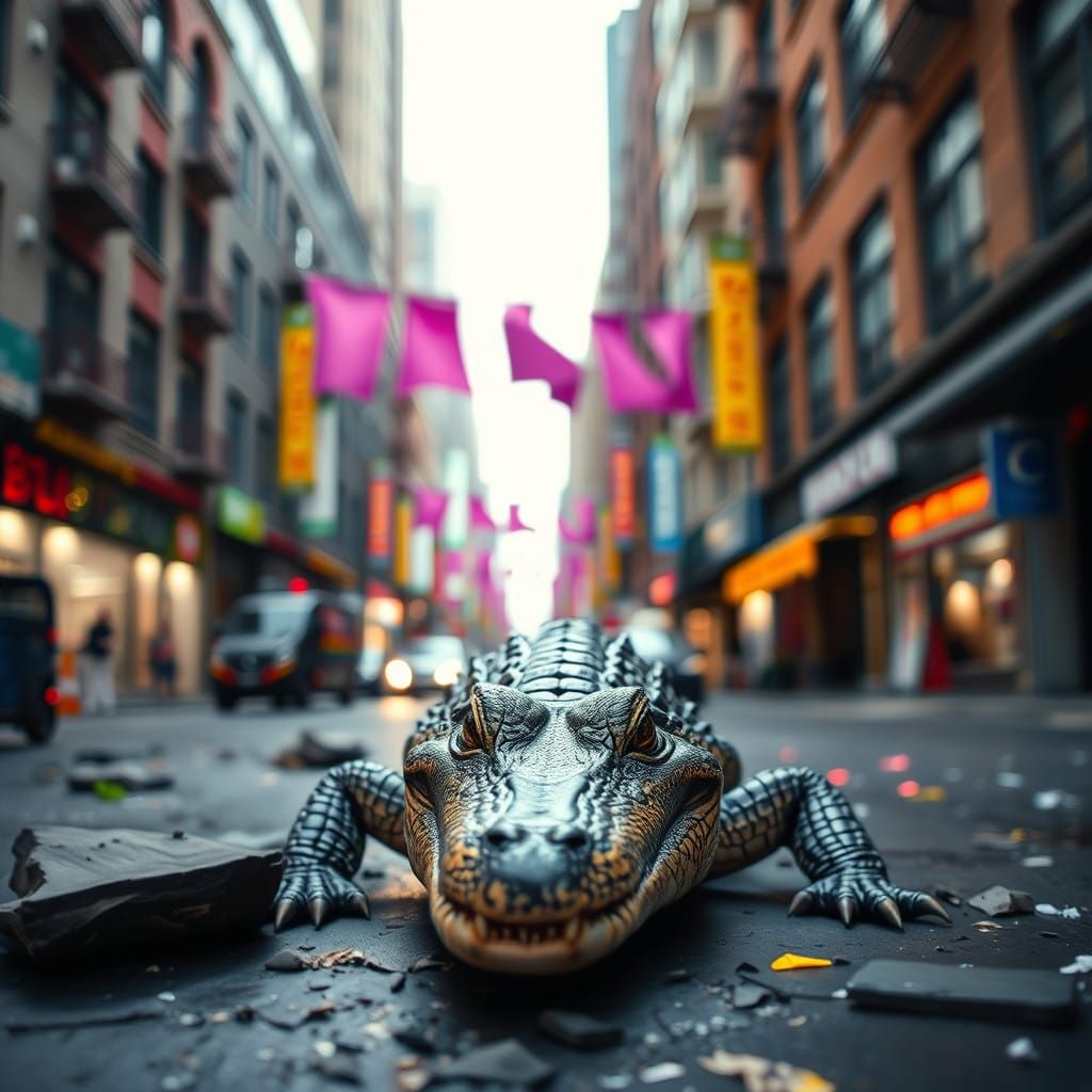 Vibrant Alligator Breaks into City Streets