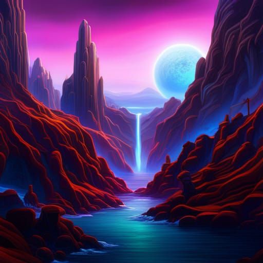 Hyperrealistic Neon Alien Landscape Overlook