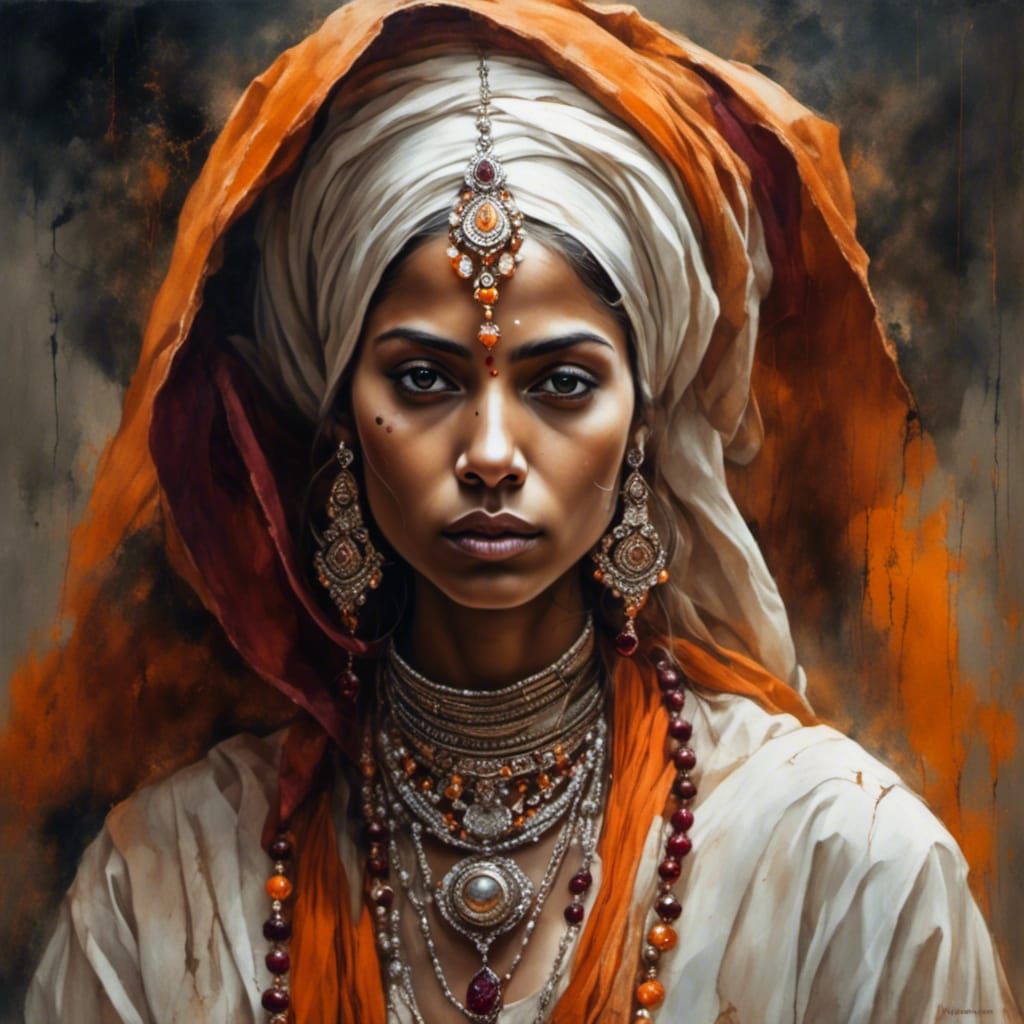 Futuristic Hindu Sadvi Portrait with Authentic Jewelry