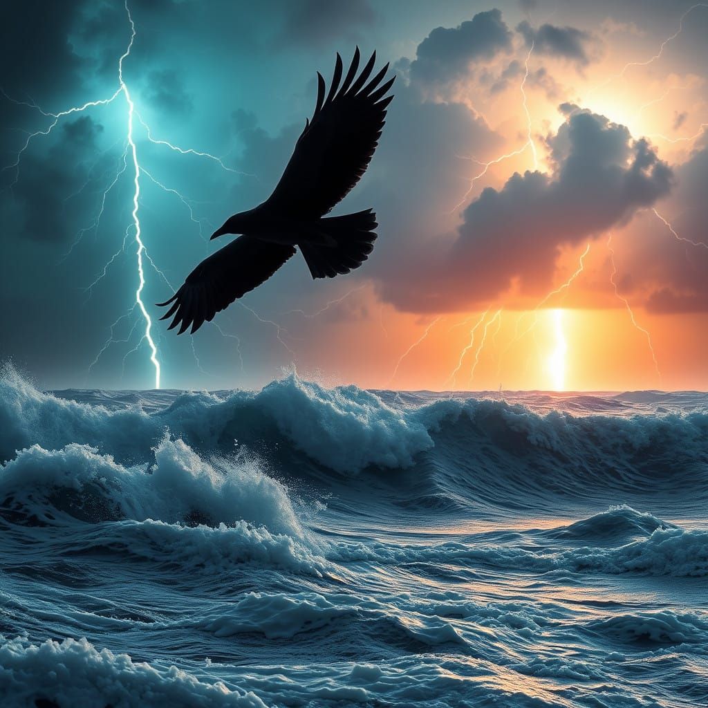 Stormy Raven Flight in Electric Tempest