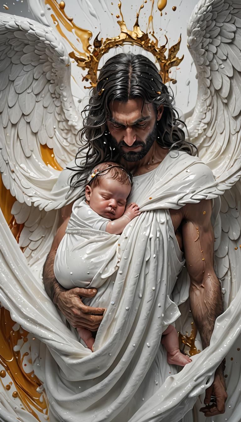 Angelic Parents with Newborn Baby in Hyper-Realistic Style