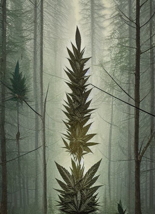 Geometric Cannabis Bud Origami Forest Collage