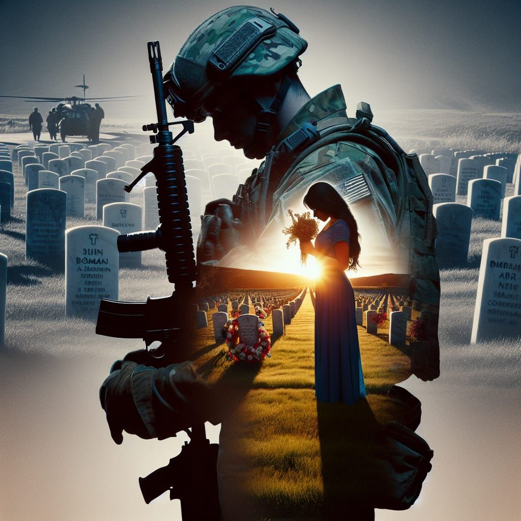 Double Exposure Portrait of Military Grief