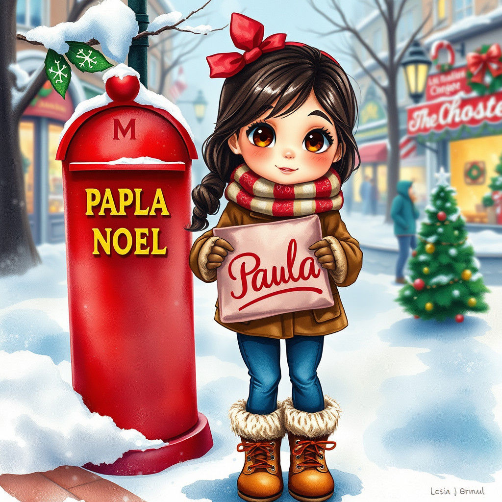 Festive Winter Watercolor Illustration of Girl with Package