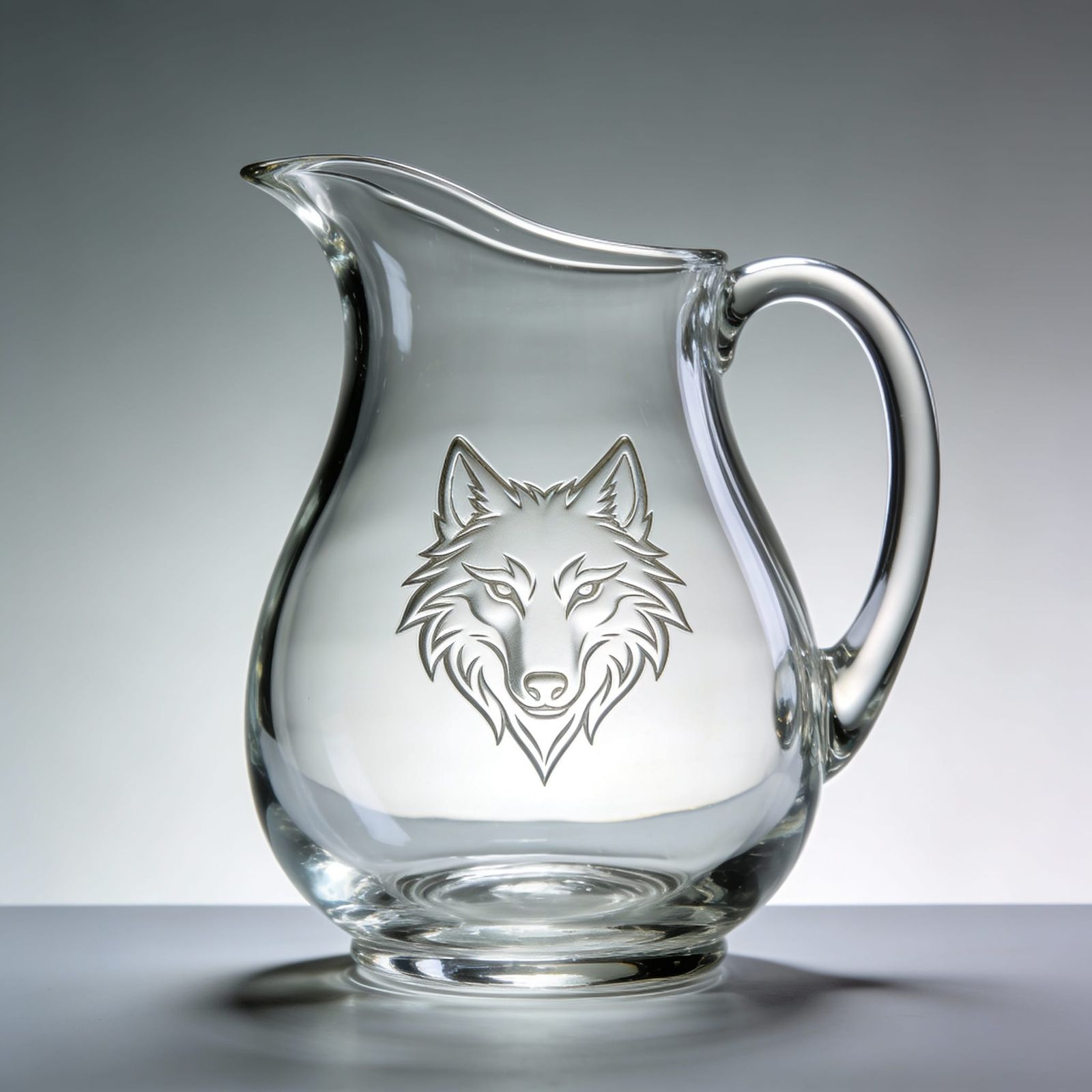 Giant Crystal Glass Pitcher Featuring a Wolf Logo Design
