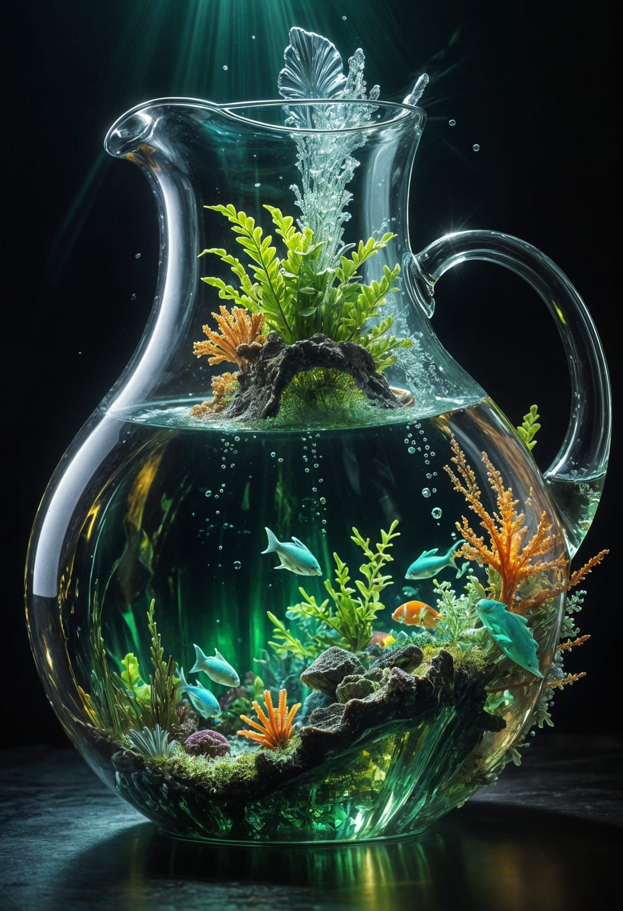 Underwater Sealife in Giant Crystal Decanter