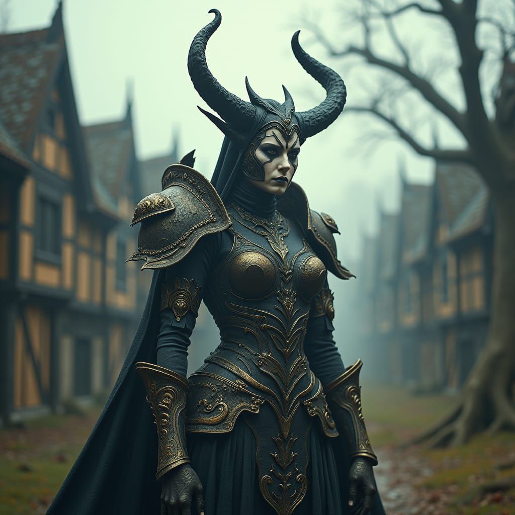Female Chaos Warrior in Gothic Armor, Hyperrealistic Style