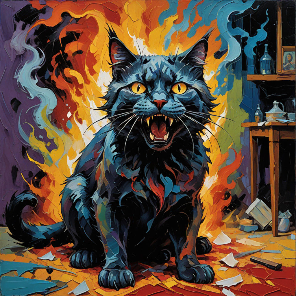 Frightened Cat in Turmoil, as Expressionist Art