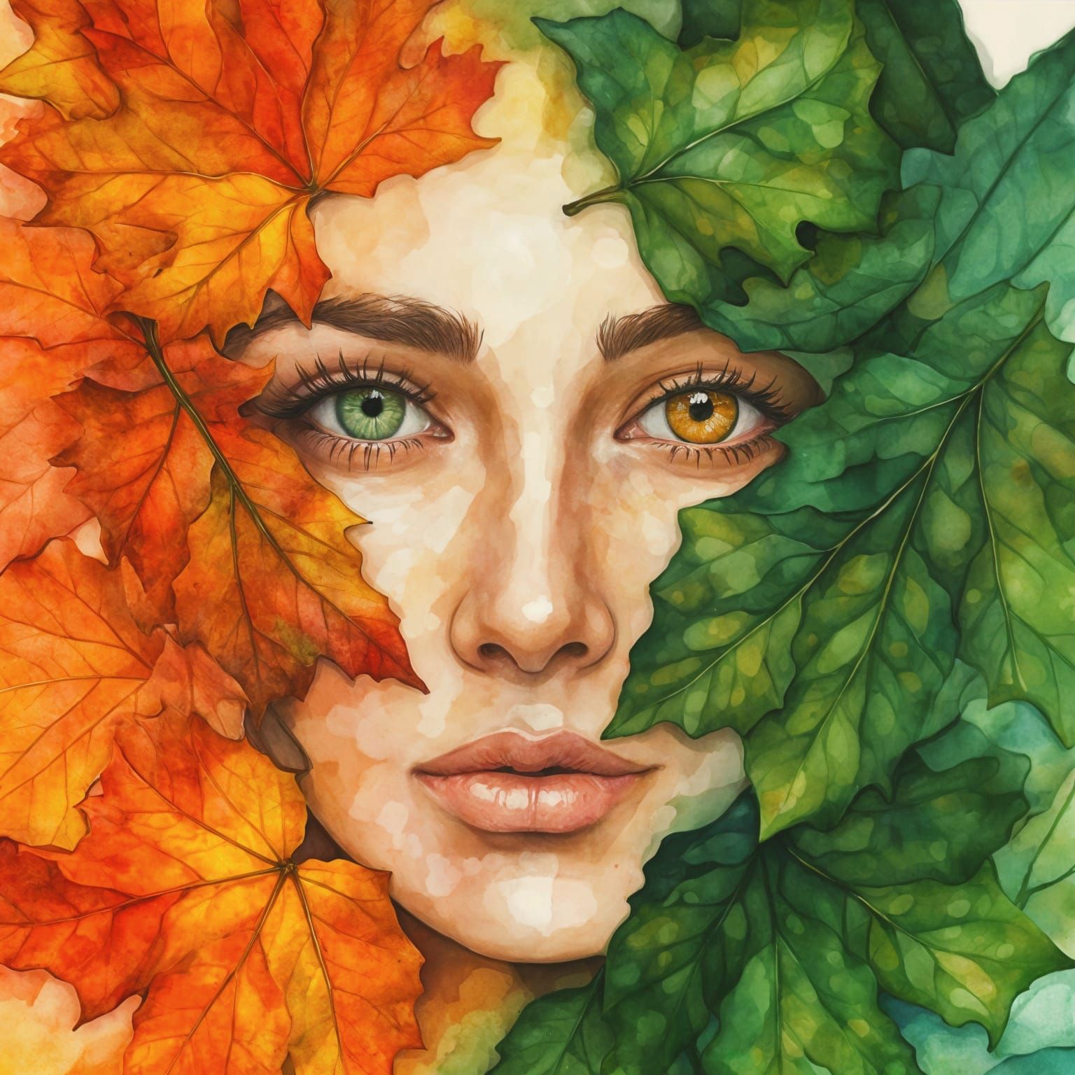 Autumn and Spring Goddess With Split Face