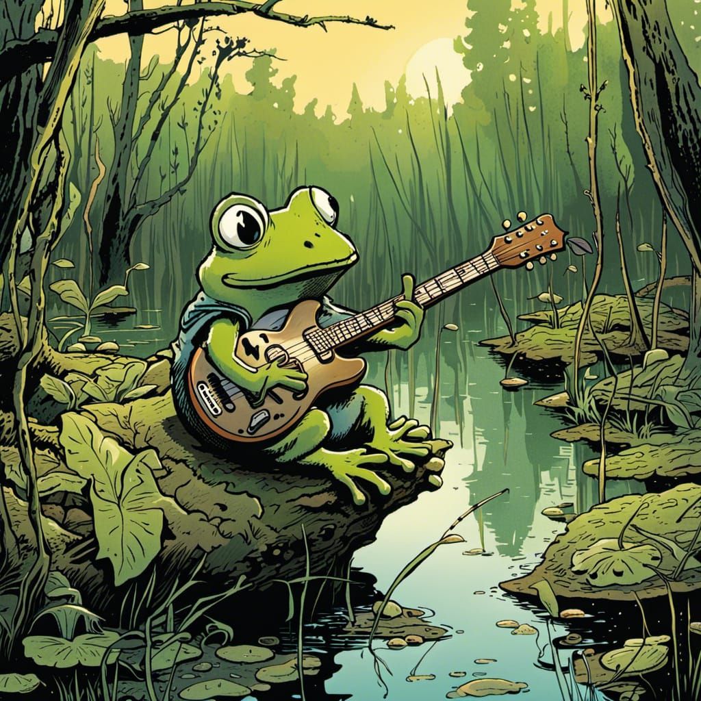 Frog's Swamp Serenade: A Whimsical Illustration