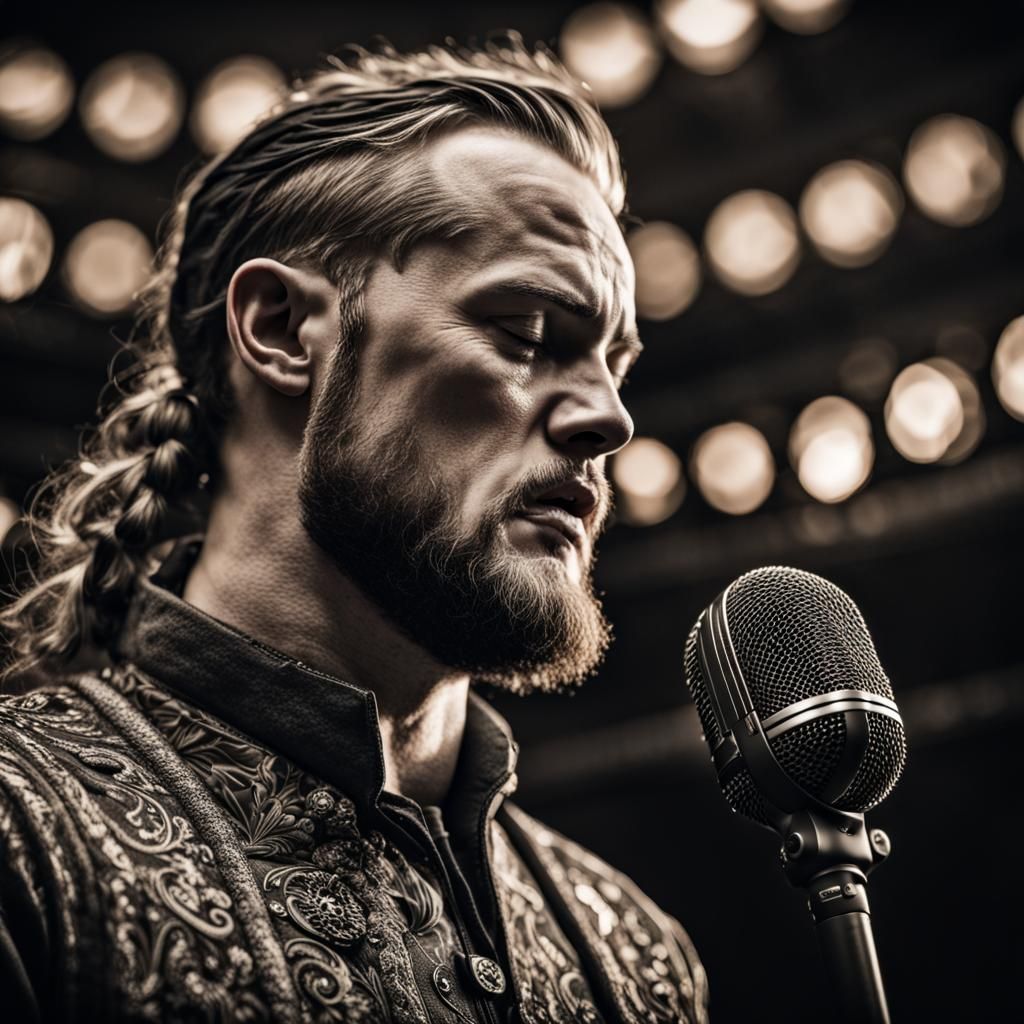 Hyperrealistic Ragnar Þórhallsson Singing with Eyes Closed