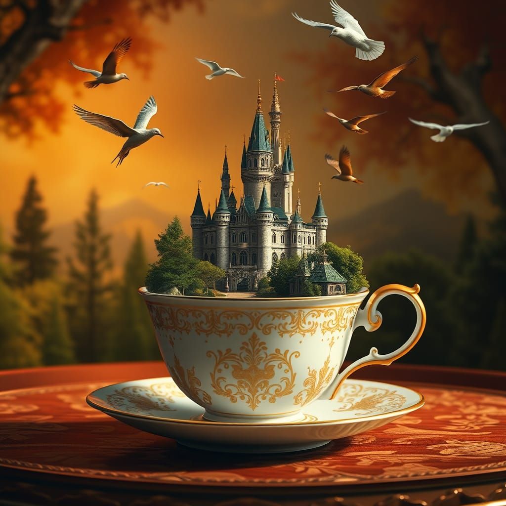 Fairytale Castle Rising From Ornate Teacup