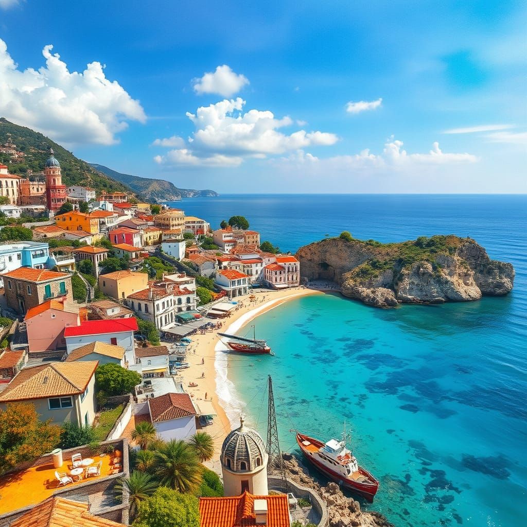 Serenity by the Sea in Vibrant Gouache