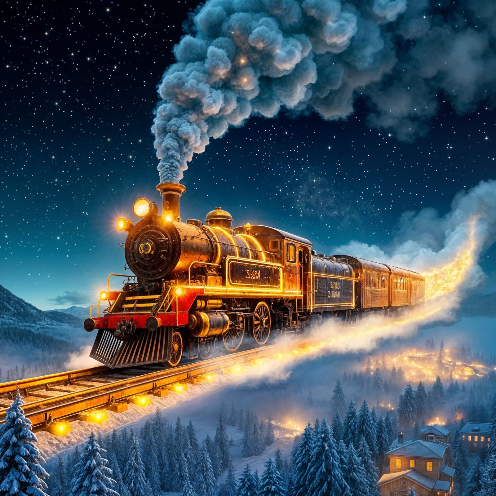 Magical Steam Locomotive Soars Through Winter Sky