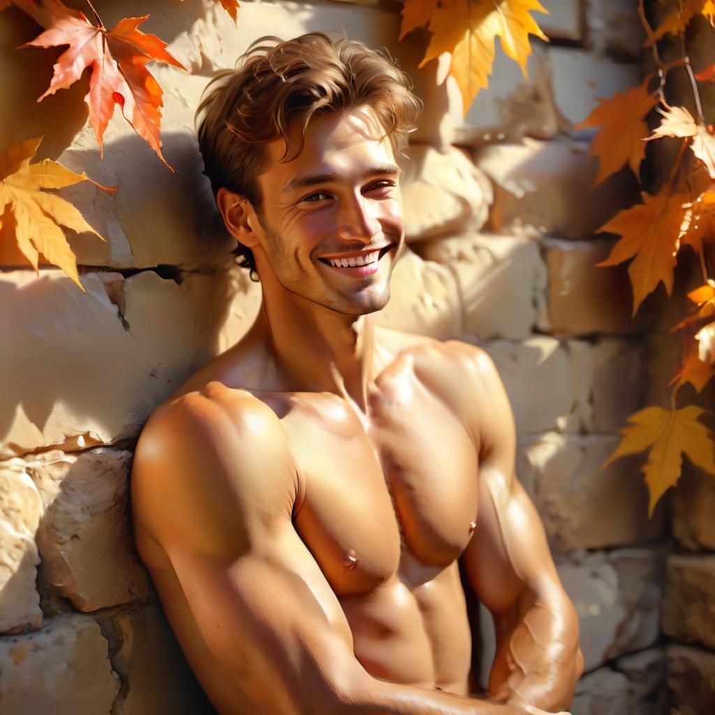 Smiling Man in Autumn Sun: Romantic Realism Portrait
