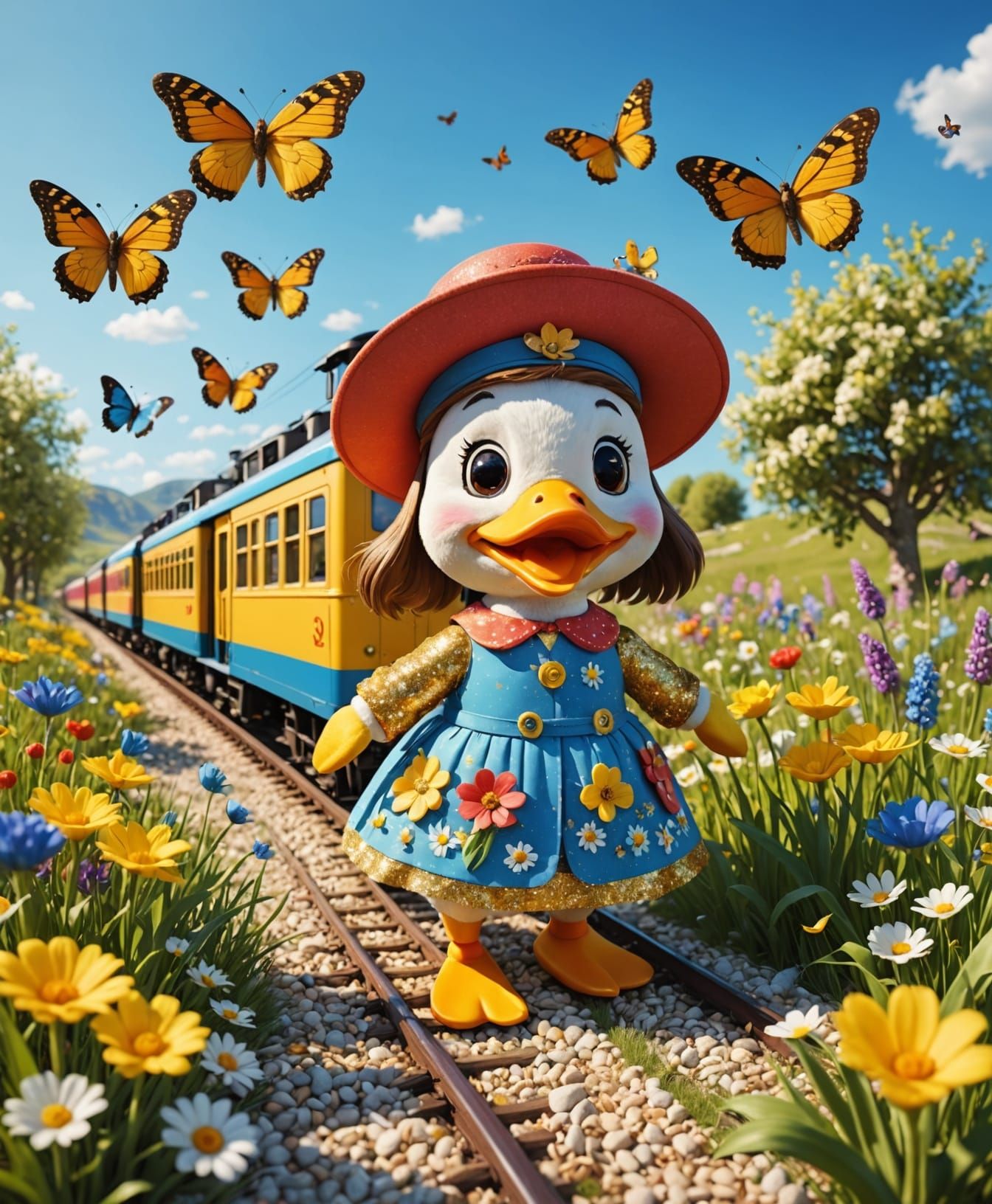 Vibrant Beach Holiday Train in a Flower Meadow