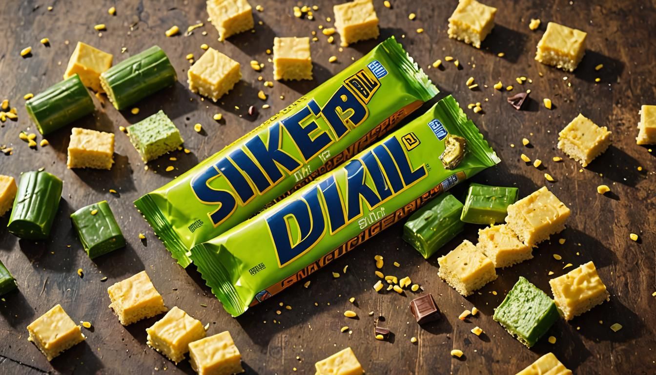 Snickers new candy bar, a dill pickle surrounded by yellow sponge cake