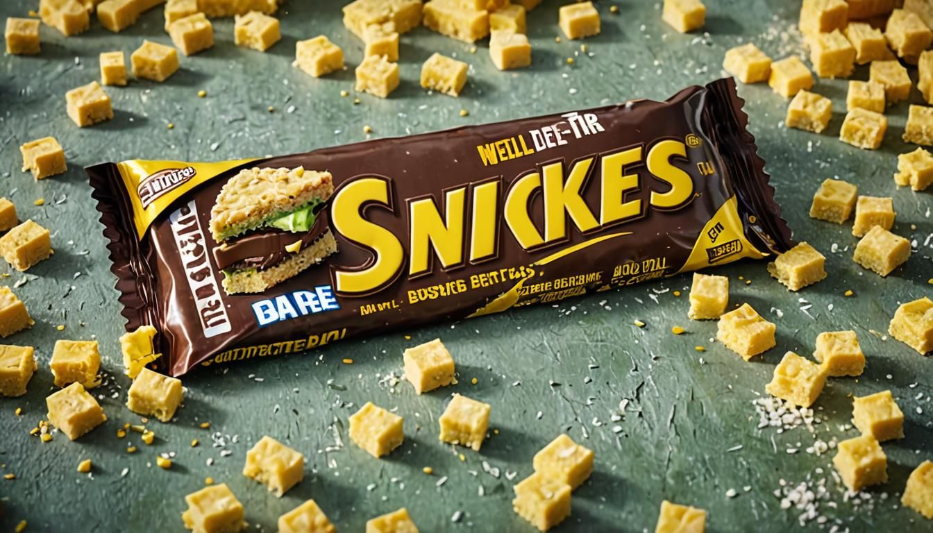 Snickers new candy bar, a dill pickle surrounded by yellow sponge cake