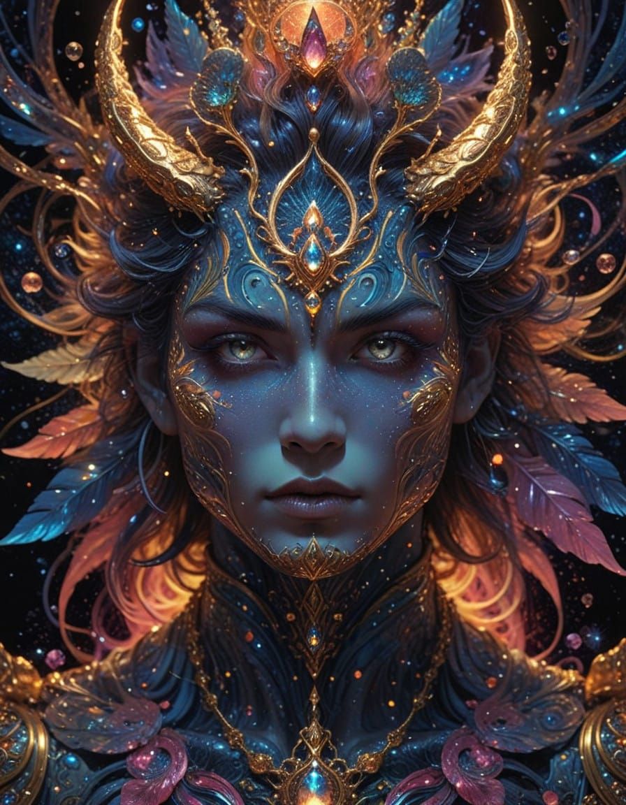 Majestic Cosmic Ruler in Elaborate Art Nouveau Manga Poster