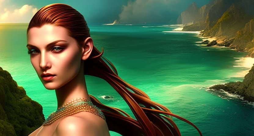 Amphitrite in Crystalline Waters: Photorealistic Digital Mas...