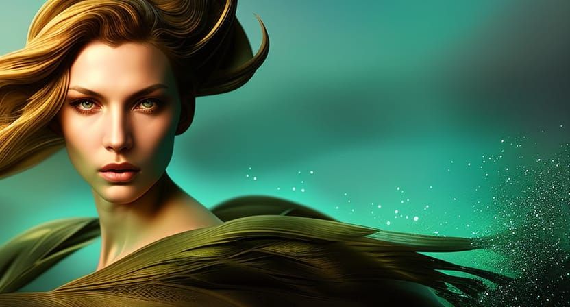 Amphitrite in Underwater Photorealistic Art Nouveau Style