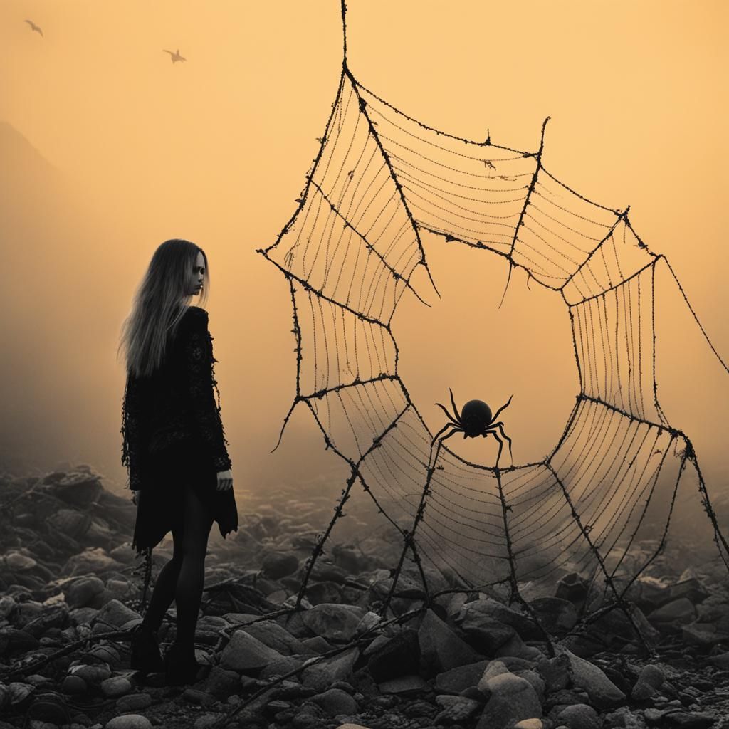 Gothic Model in Seashell and Spiderweb Debris