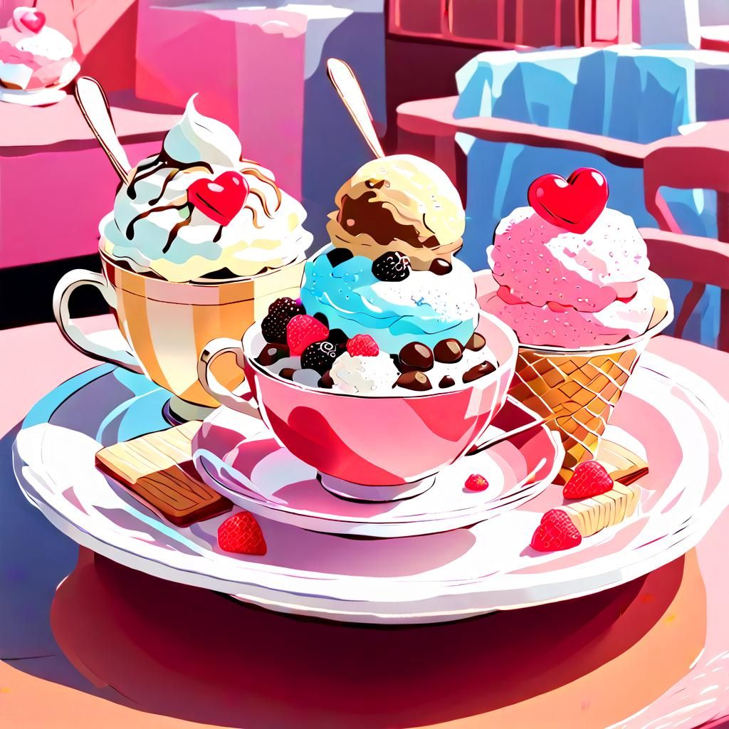 Anime Dessert Teacups Still Life in 8K