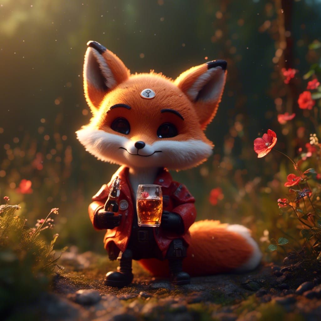 Cute Fox Cub with Molotov Cocktail