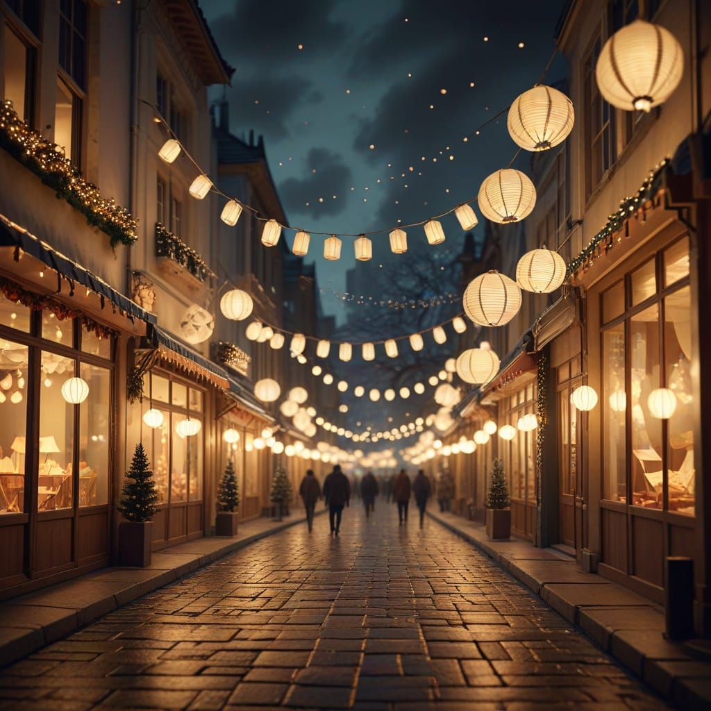 Origami Christmas Street Scene in Papercraft Style