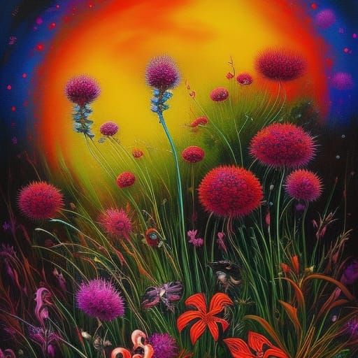 Floral Fantasy: Mixed Media Painting in Comic Style