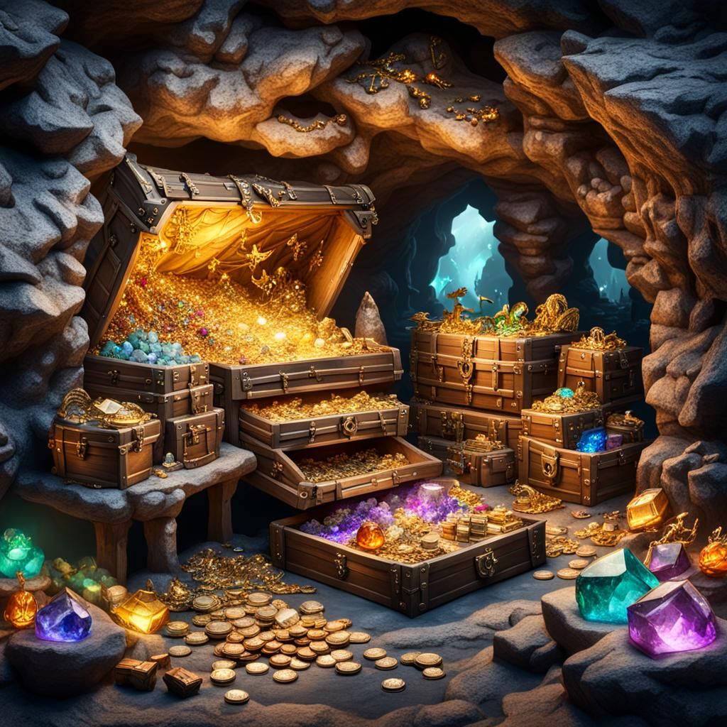 Dragon's Treasure Hoard in Fantasy Cave