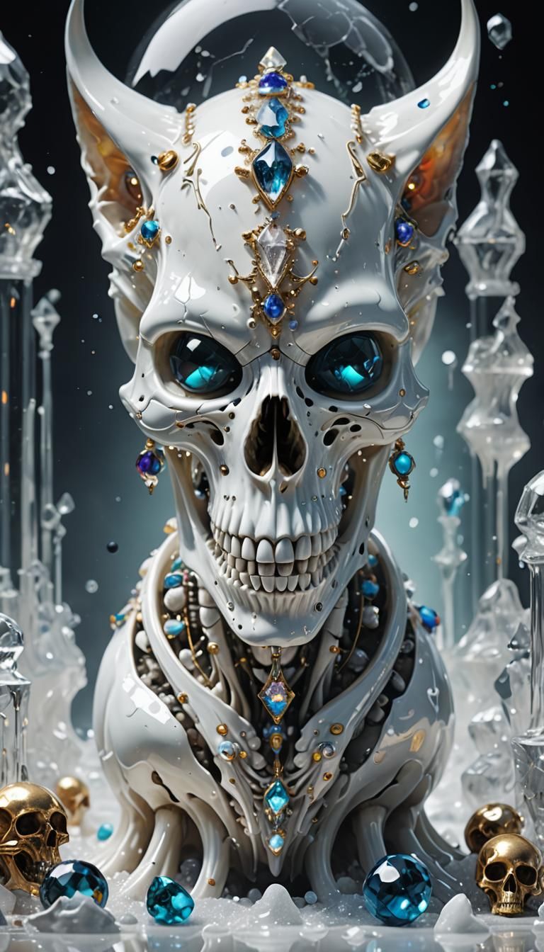 Crystal Alien Cat Skull Goddess in 8K