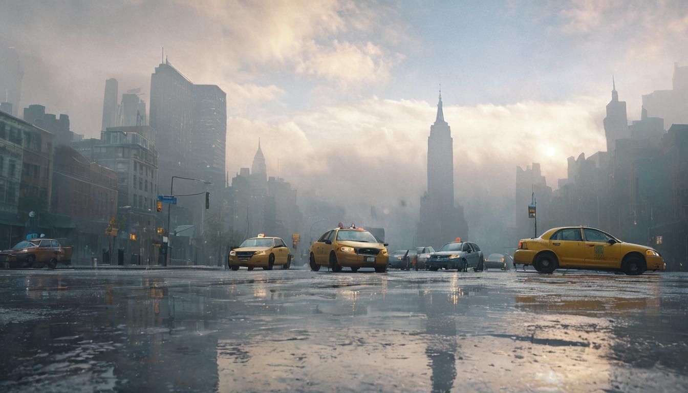 Futuristic Yellow Cab in Dreamcore Impressionism