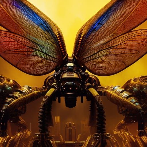 Robotic Dragonfly Spider in Biopunk Style