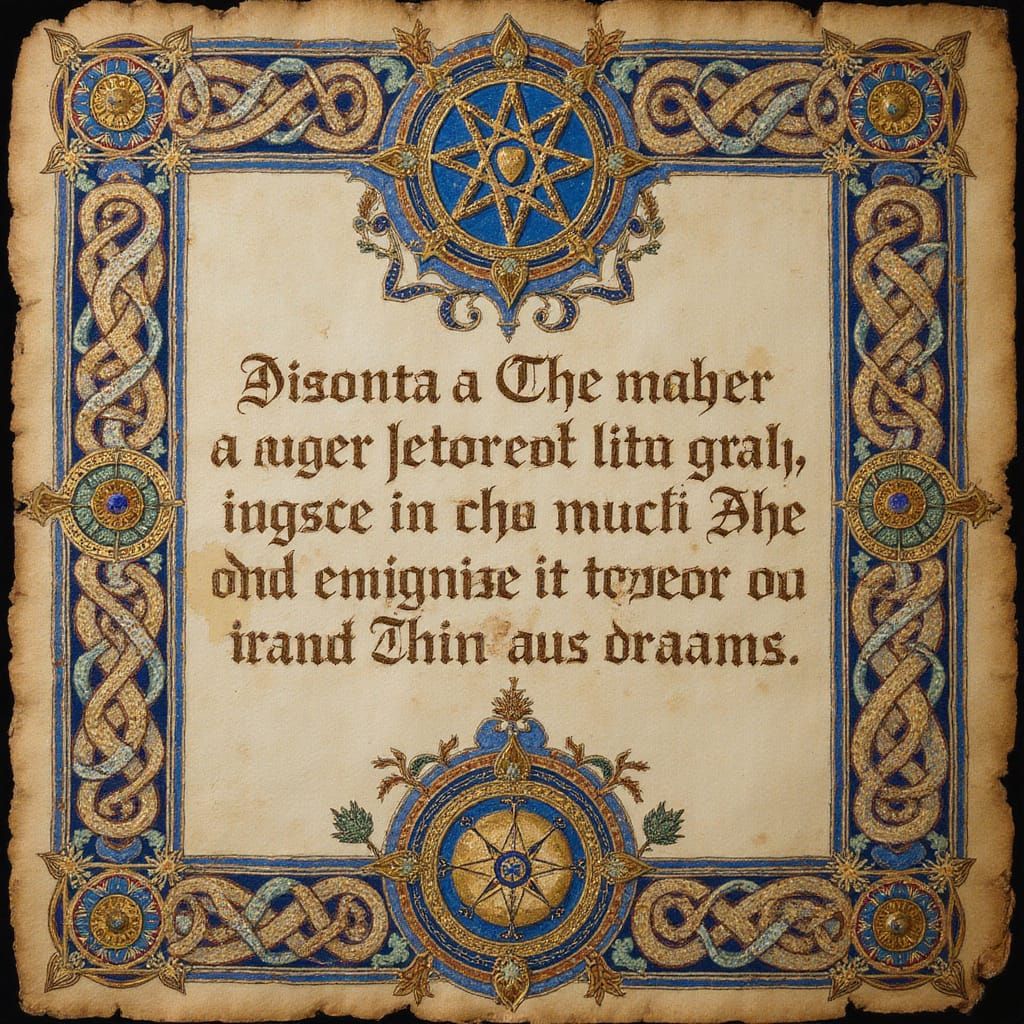 Medieval Illuminated Manuscript with Celtic Knotwork and Gol...